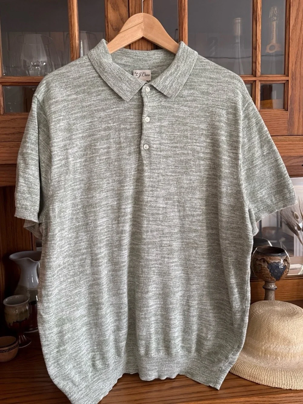 J Crew green heathered 3 button polo shirt. Size XL